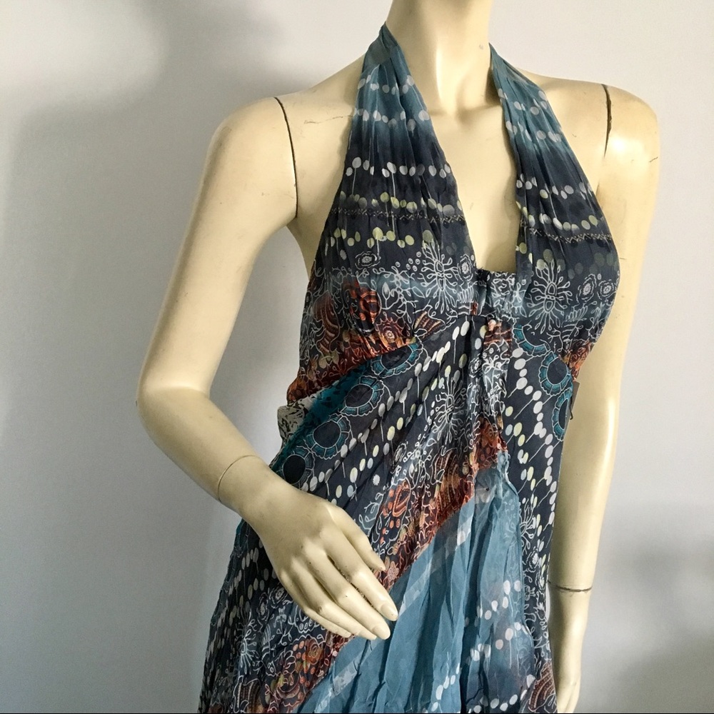 Adriana Papell multicolor silk halter dress